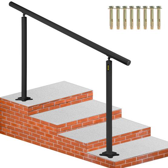 VEVOR Rampe d'escalier sans traverses 152.8x91cm aluminium, charge max 70kg, noir, pour 0 à 5 marches, jardins. - Image 1