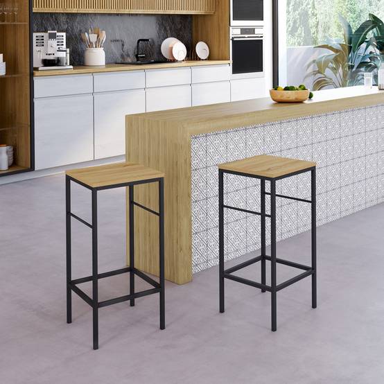 Lot de 2 tabourets de bar DETROIT design industriel - Image 1