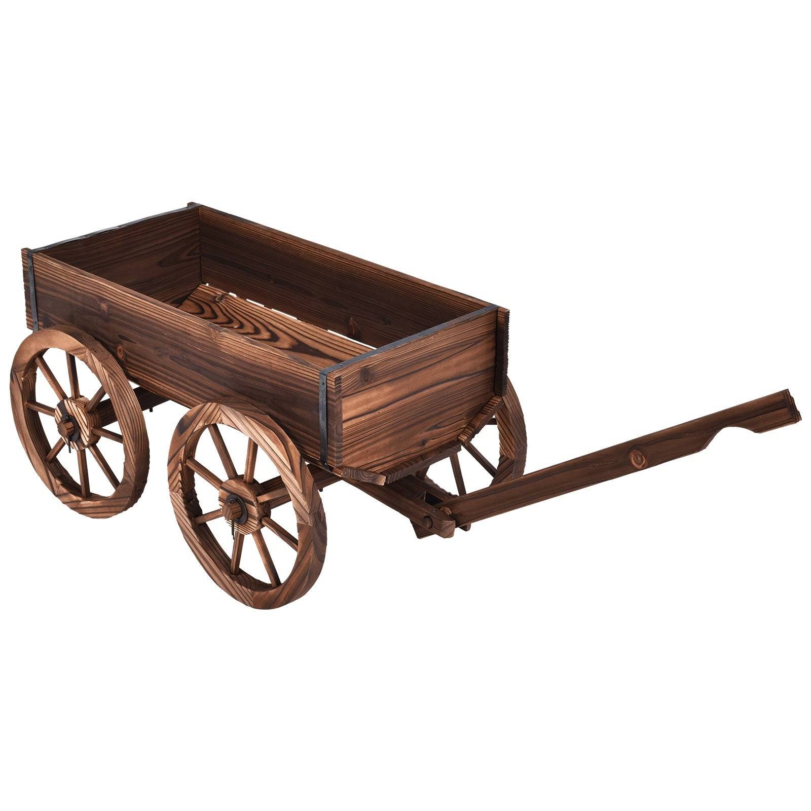 Helloshop26 - Brouette à fleurs jardinière en bois à roues avec poignée réglable et trou de drainage - Imagen 2
