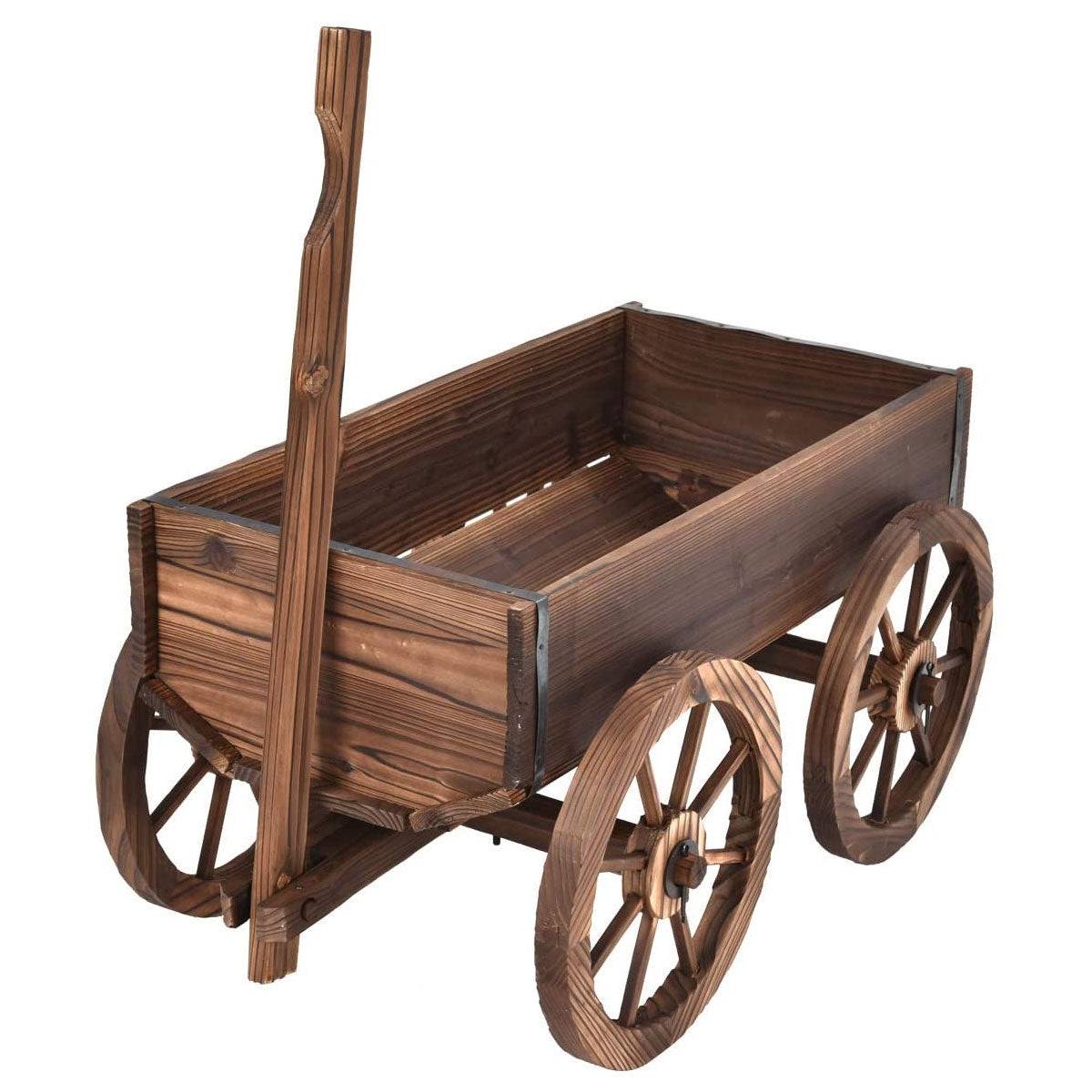 Helloshop26 - Brouette à fleurs jardinière en bois à roues avec poignée réglable et trou de drainage - Imagen 1