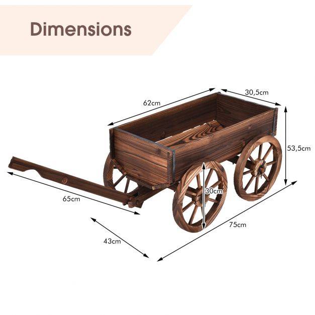 Helloshop26 - Brouette à fleurs jardinière en bois à roues avec poignée réglable et trou de drainage - Imagen 3