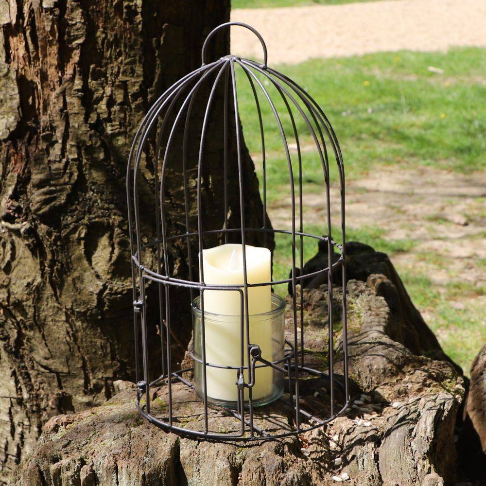 Cage bougeoir en métal et verre gris Ø.22 x 40cm Chemin de campagne - Imagen 2