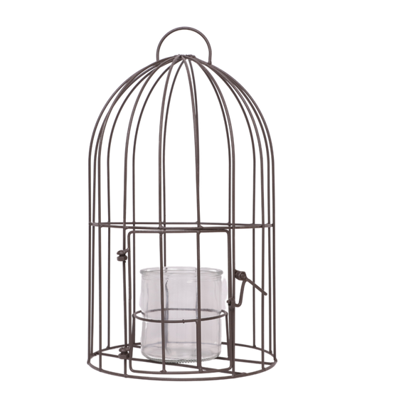 Cage bougeoir en métal et verre gris Ø.22 x 40cm Chemin de campagne - Imagen 1