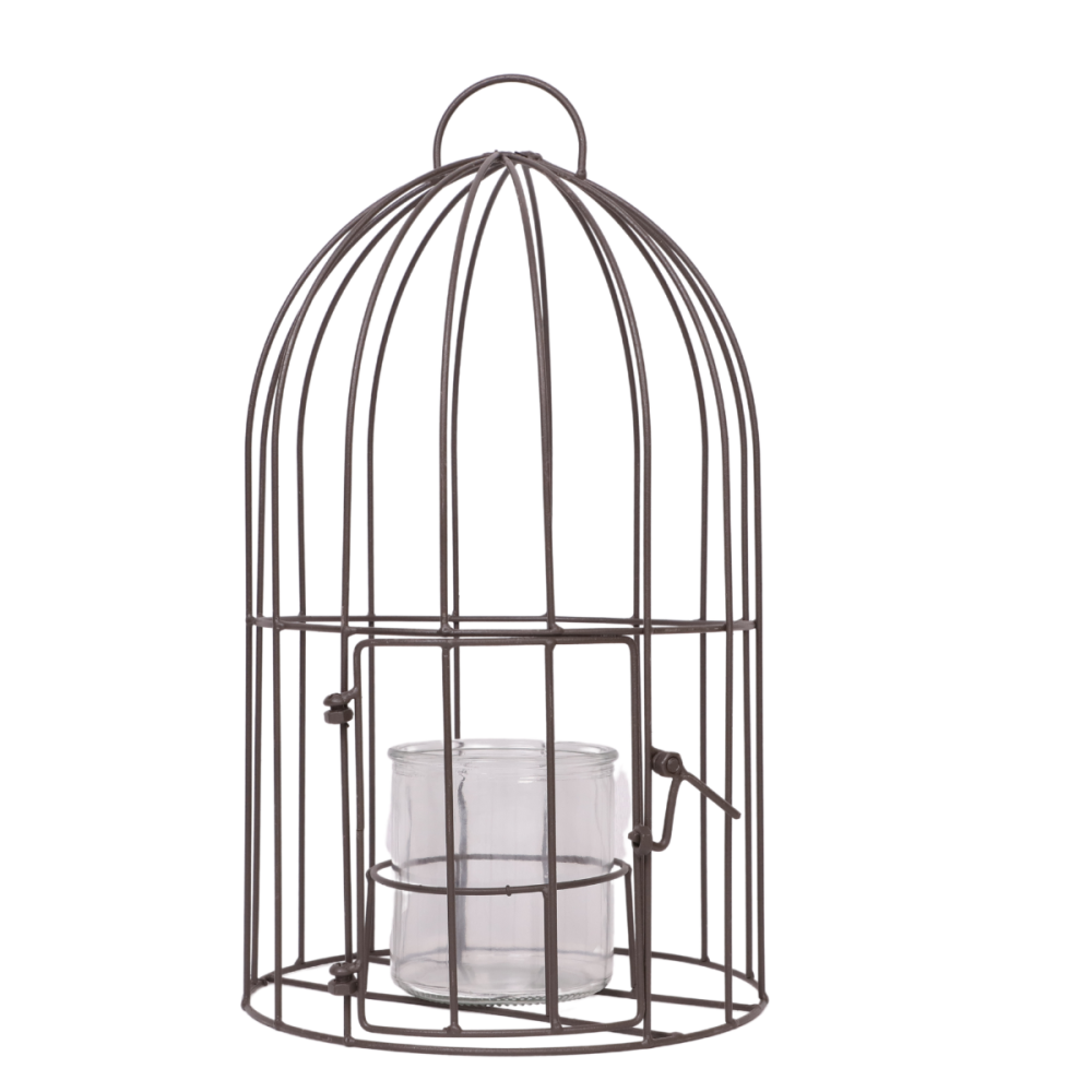 Cage bougeoir en métal et verre gris Ø.22 x 40cm Chemin de campagne - Imagen 1