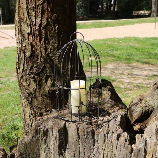 Cage bougeoir en métal et verre gris Ø.22 x 40cm Chemin de campagne - Imagen 3