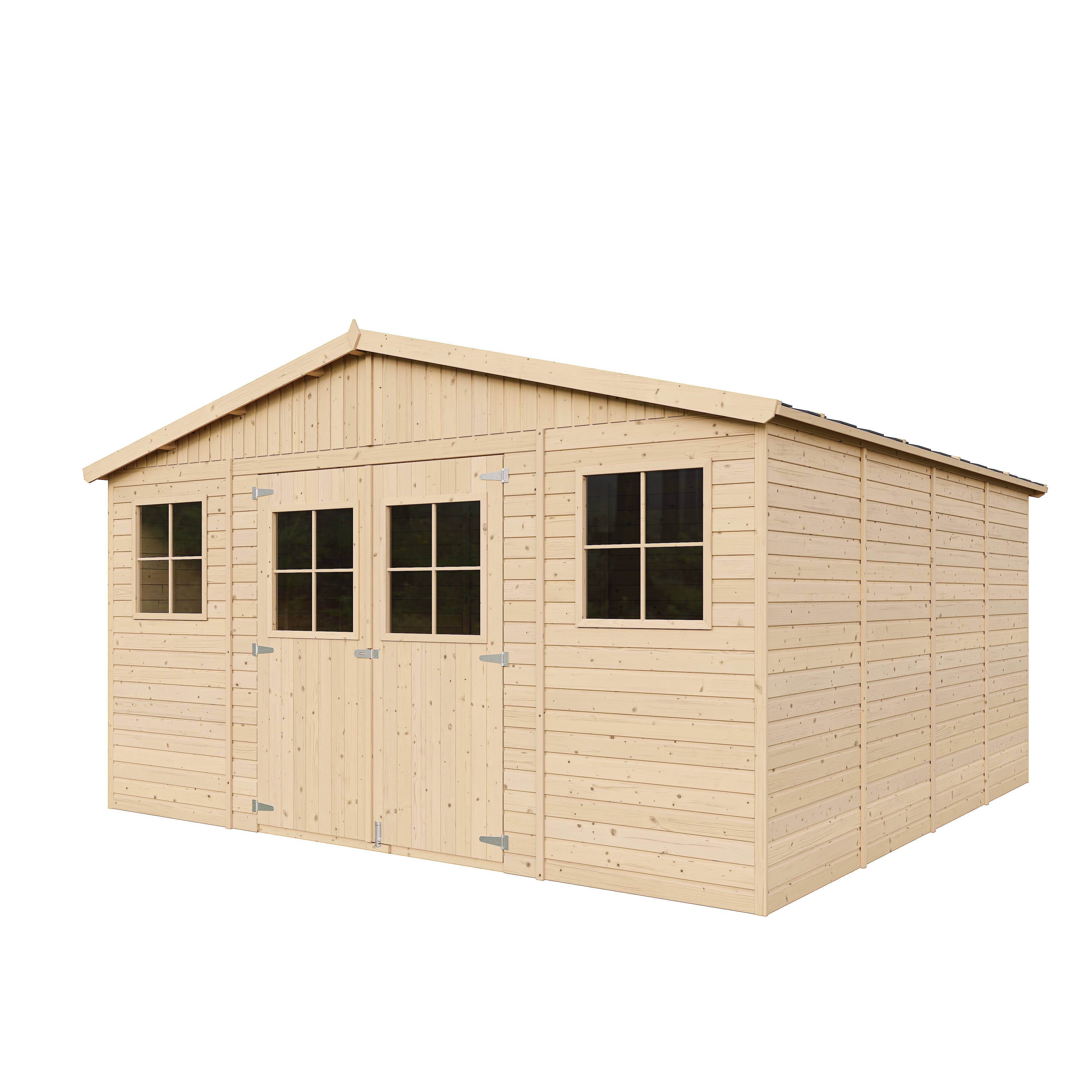 Timbela - Abri de jardin en bois exterieur H246 x 418 x 420 cm/ 16 m² avec plancher imprégné - Chalet - 17 mm d’épaisseur - Timbela M330+M330G - Imagen 2