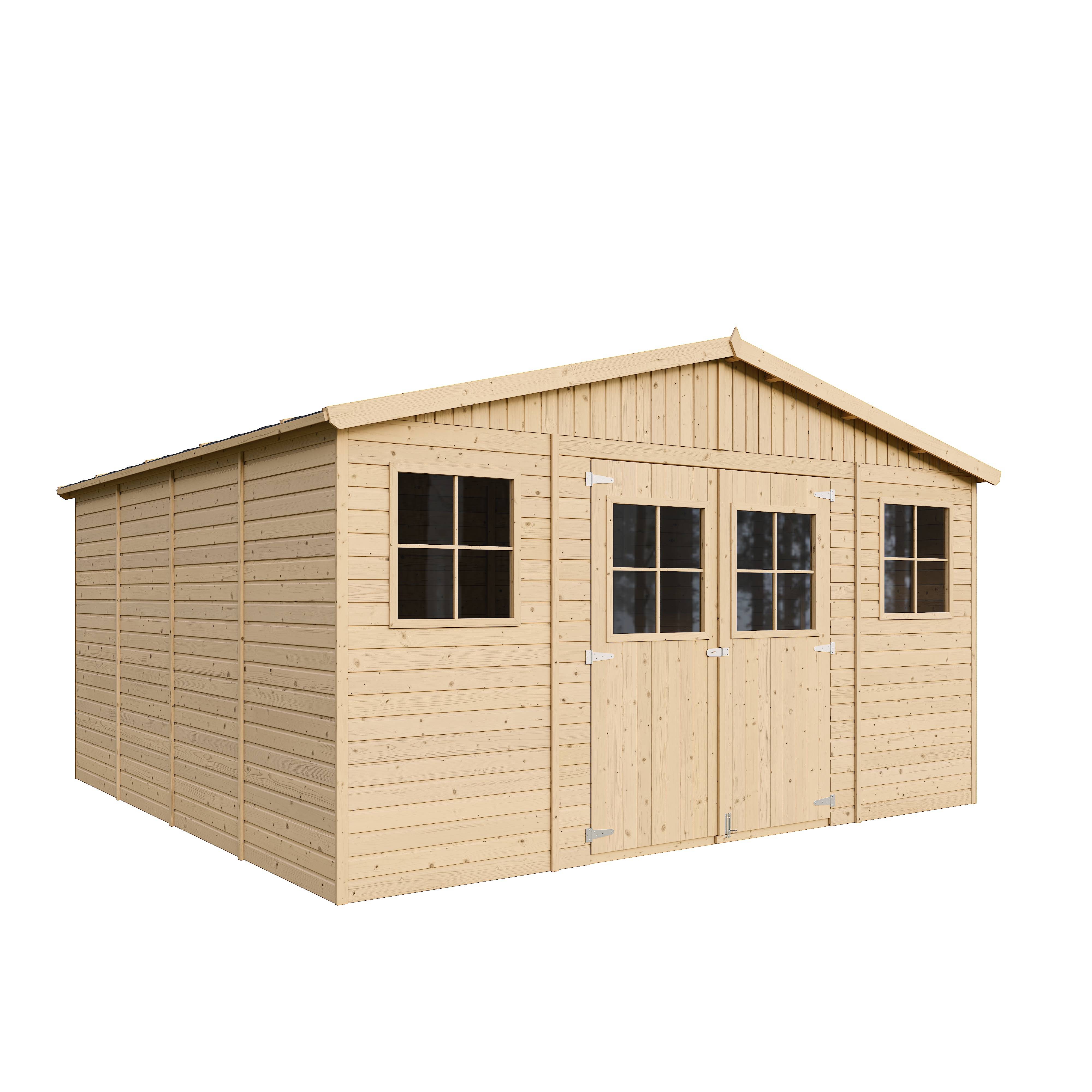 Timbela - Abri de jardin en bois exterieur H246 x 418 x 420 cm/ 16 m² avec plancher imprégné - Chalet - 17 mm d’épaisseur - Timbela M330+M330G - Imagen 3