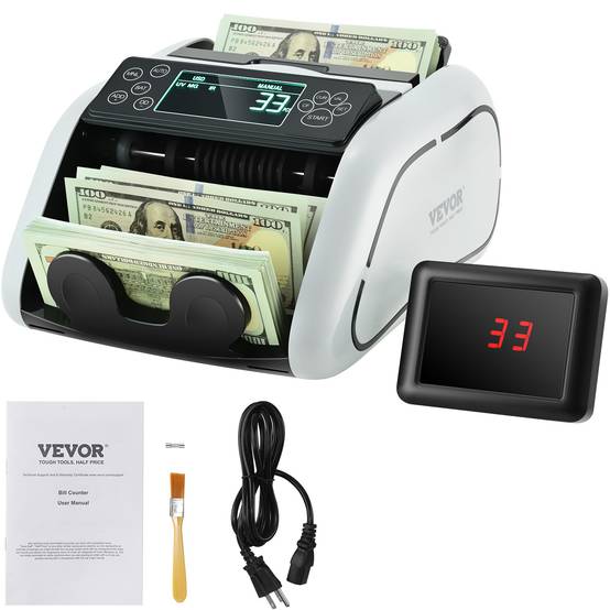 VEVOR Compteuse billets USD/EUR, détecteur faux billets UV/MG/IR/DD, grand écran LCD et externe. - Image 1