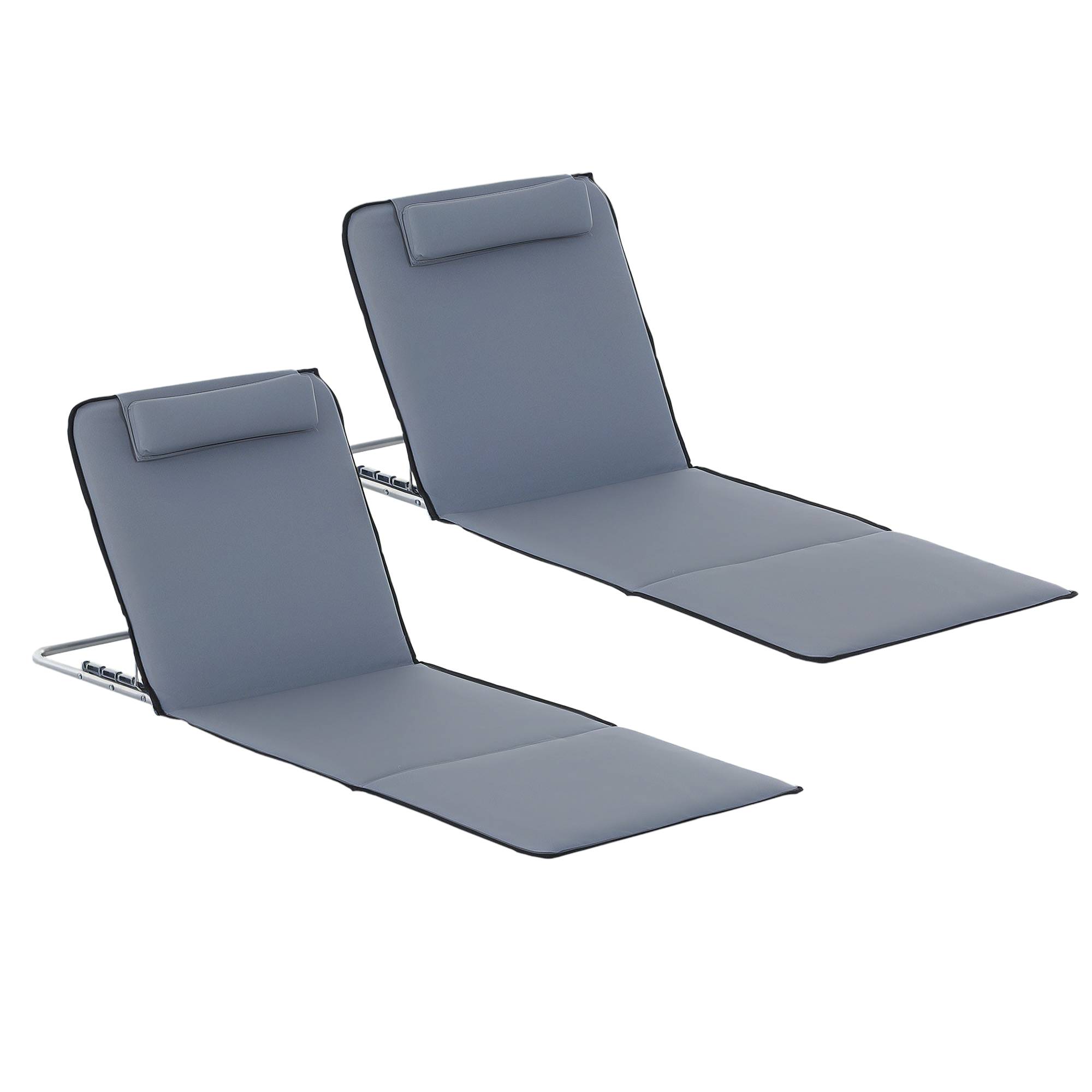 Transat pliable avec appui-tête, chaise longue de plage, dossier réglable 5 positions, sac transport, jardin plage piscine gris - Image 1