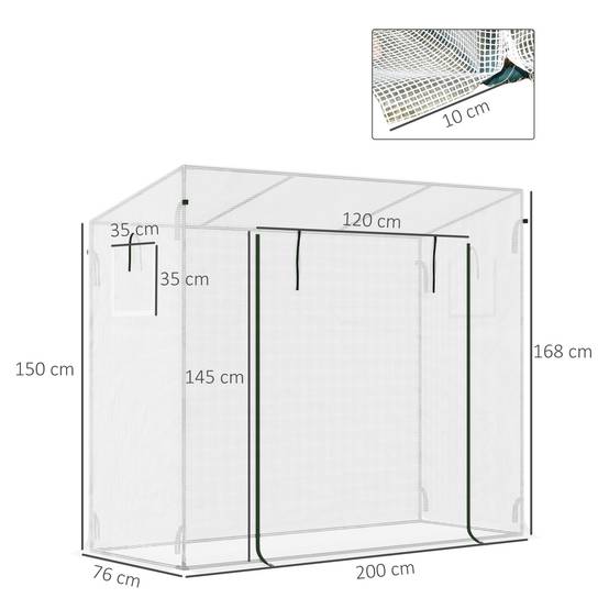 Sans Marque - Serre fenêtre latérale porte enroulable coupe-vent acier bâche plastique 200x76x168 cm blanche - Image 5