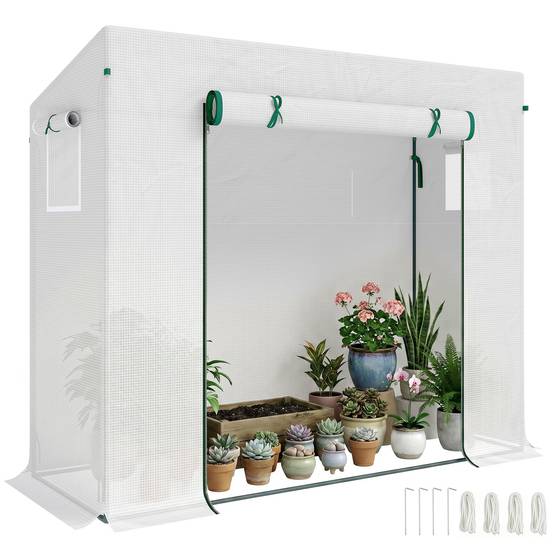 Sans Marque - Serre fenêtre latérale porte enroulable coupe-vent acier bâche plastique 200x76x168 cm blanche - Image 1
