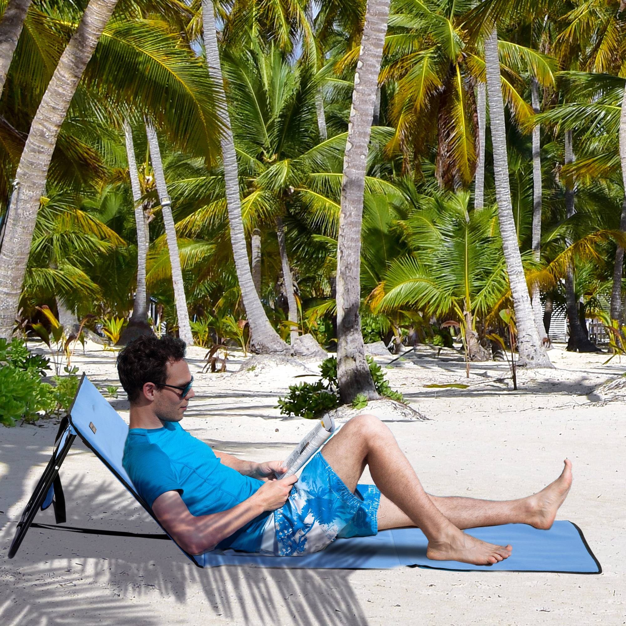 Transat de plage pliable avec dossier réglable, sangle de transport, rembourrage moelleux, structure en acier, bleu, 142 x 51 x 40 cm - Image 4