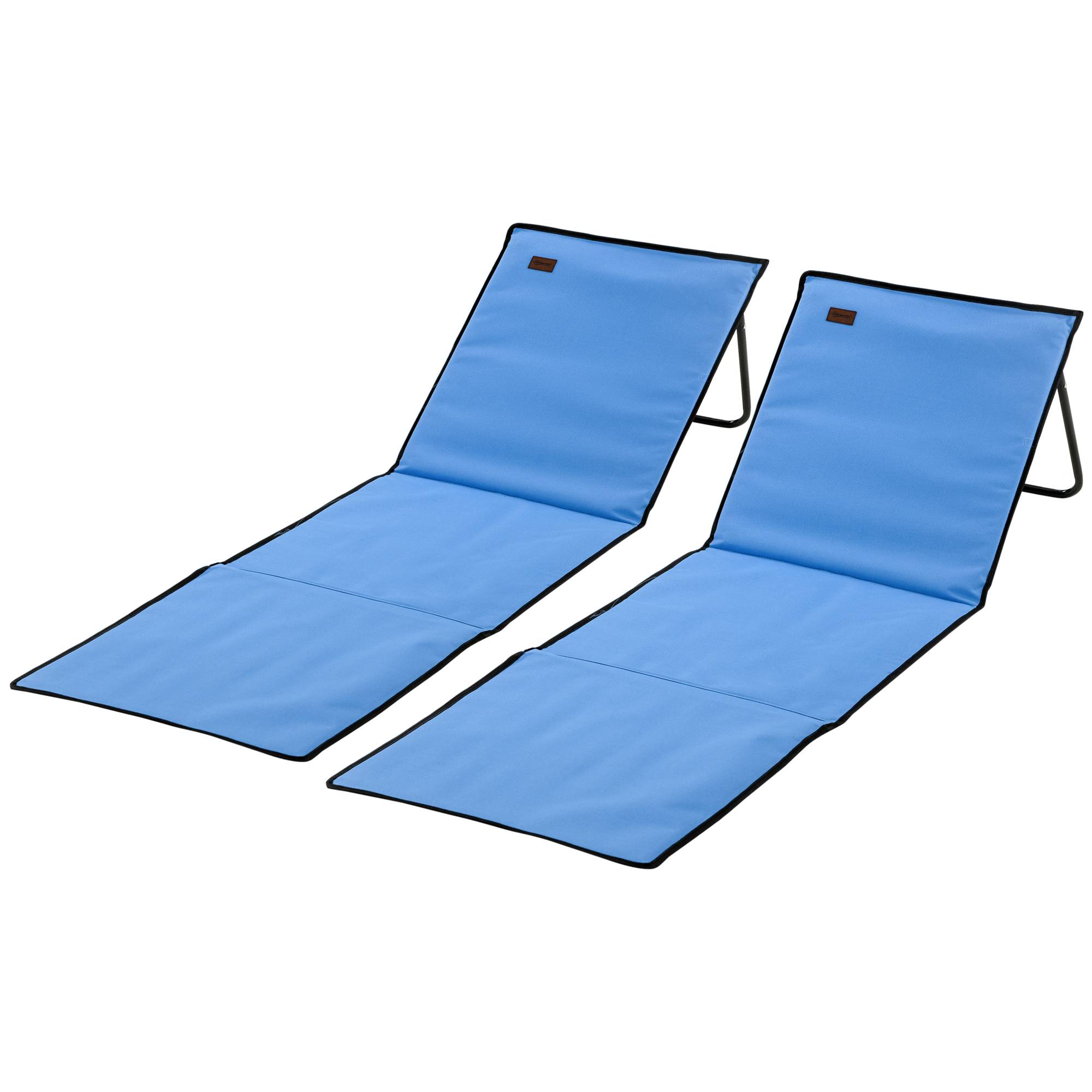 Transat de plage pliable avec dossier réglable, sangle de transport, rembourrage moelleux, structure en acier, bleu, 142 x 51 x 40 cm - Image 2