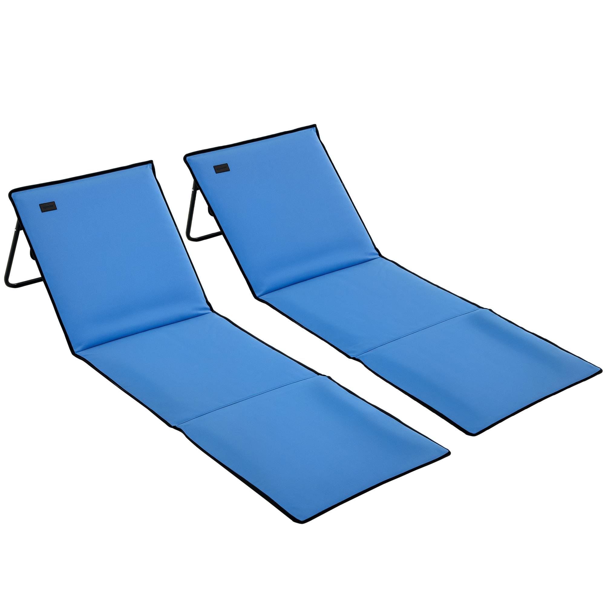 Transat de plage pliable avec dossier réglable, sangle de transport, rembourrage moelleux, structure en acier, bleu, 142 x 51 x 40 cm - Image 1