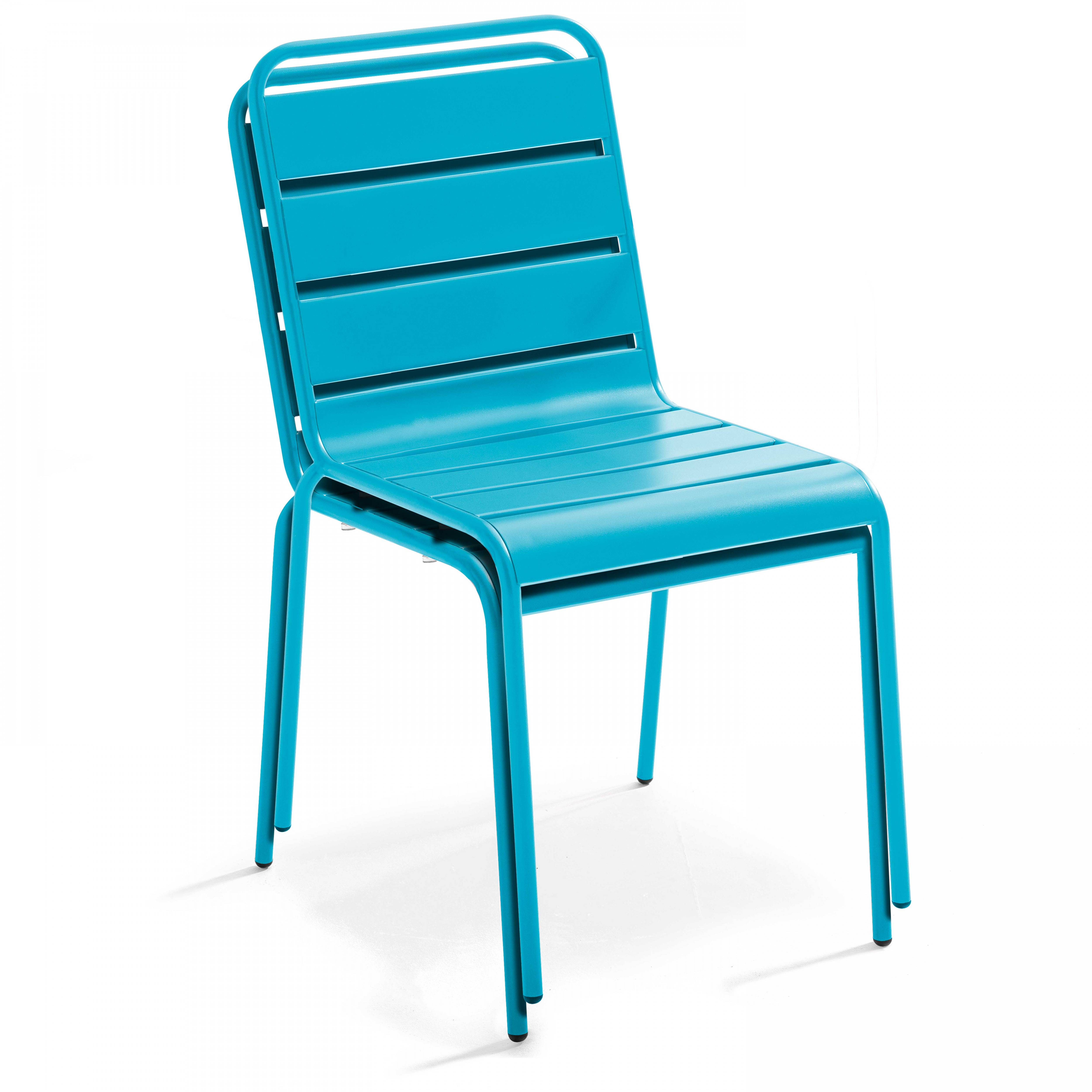 Oviala - Ensemble table de jardin et 8 chaises en métal gris et bleu Palavas - Oviala - Imagen 5