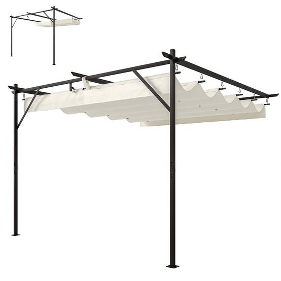 Pergola adossée murale toit rétractable réglable anti-UV terrasse 3x3m crème - ComfortXL Outdoor Living - Image 2