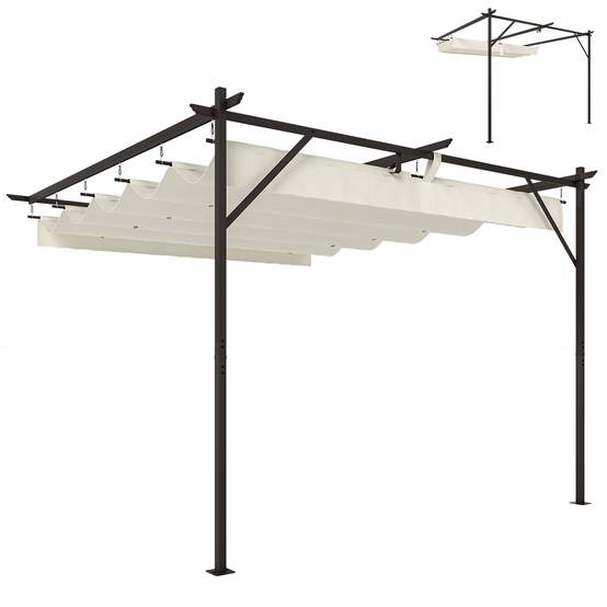 Pergola adossée murale toit rétractable réglable anti-UV terrasse 3x3m crème - ComfortXL Outdoor Living - Image 1