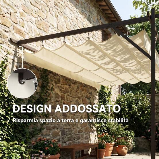 Pergola adossée murale toit rétractable réglable anti-UV terrasse 3x3m crème - ComfortXL Outdoor Living - Image 6