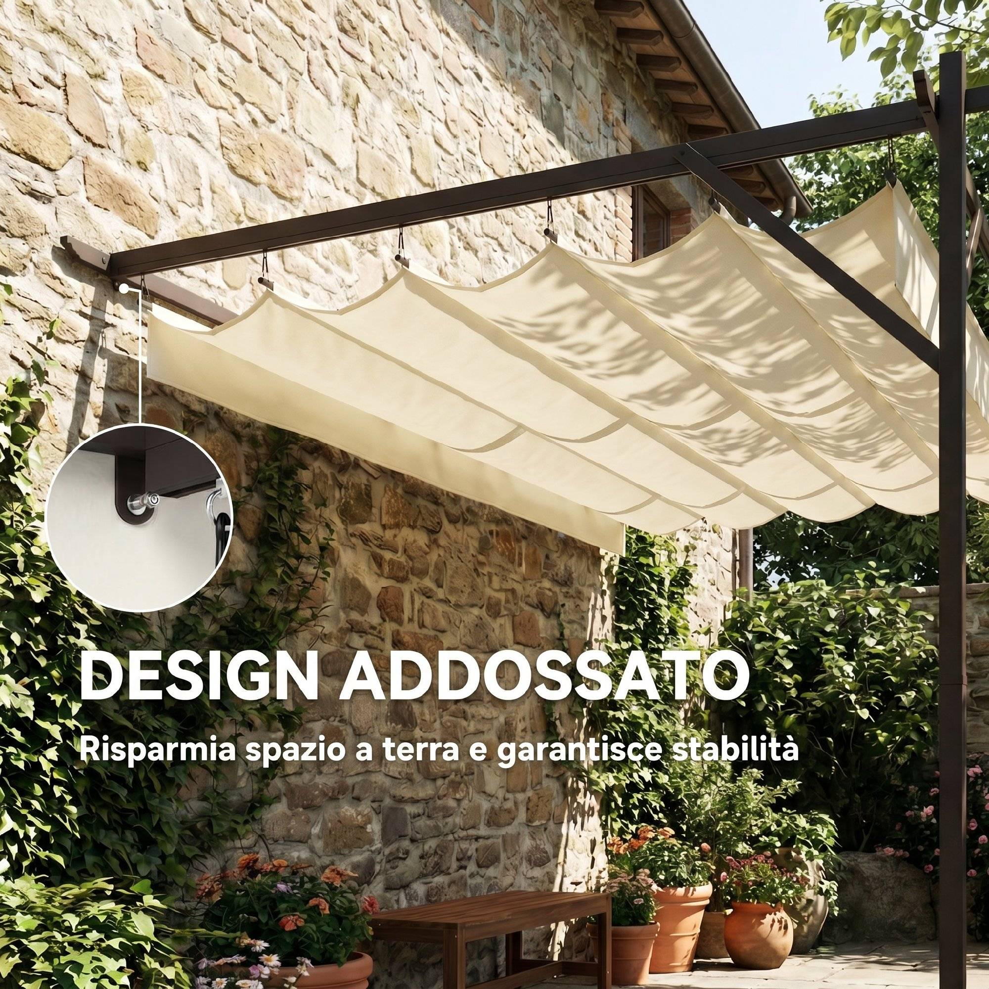 Pergola adossée murale toit rétractable réglable anti-UV terrasse 3x3m crème - ComfortXL Outdoor Living - Image 6
