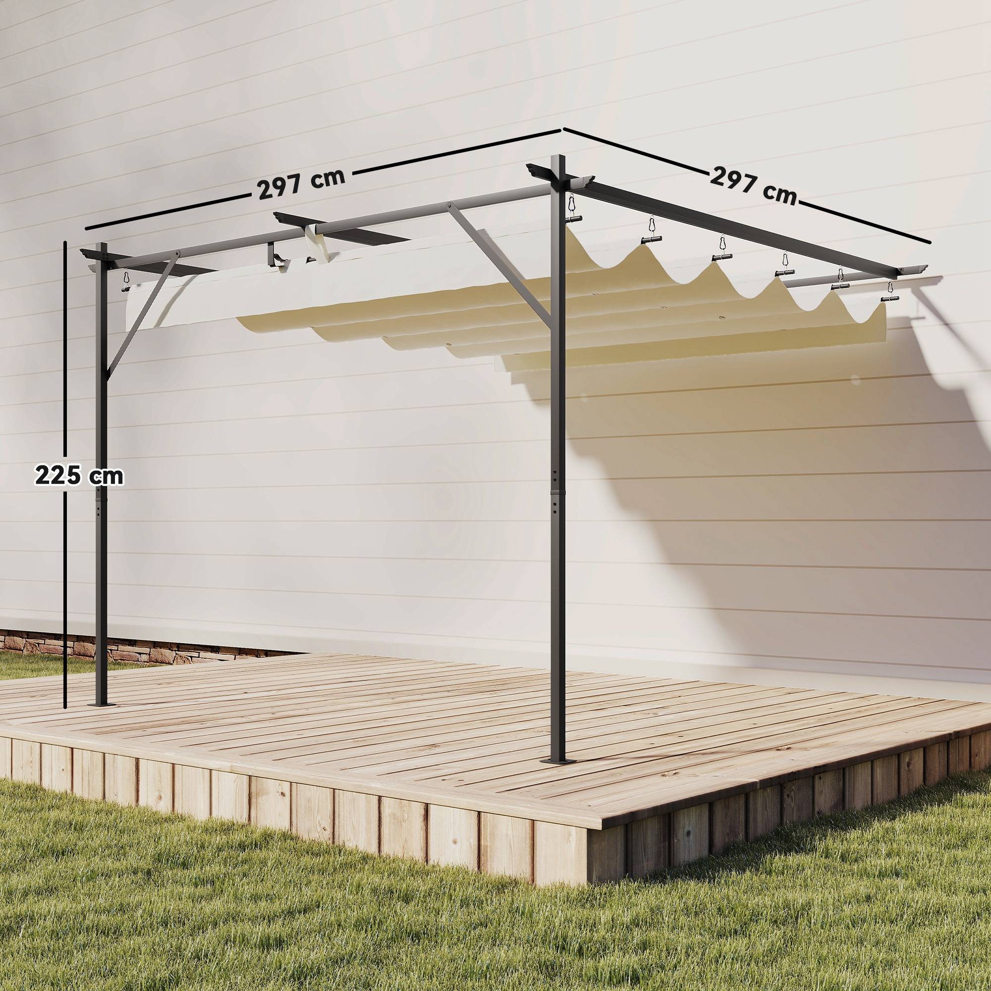Pergola adossée murale toit rétractable réglable anti-UV terrasse 3x3m crème - ComfortXL Outdoor Living - Image 5