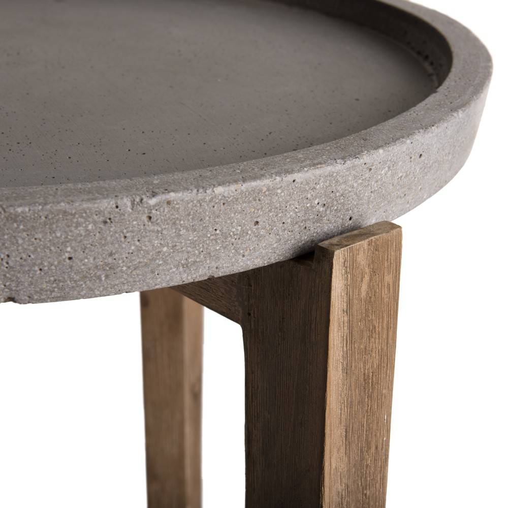 Macabane - HECTOR - Table d'appoint de jardin béton diam 50 cm pieds bois acacia - Imagen 3