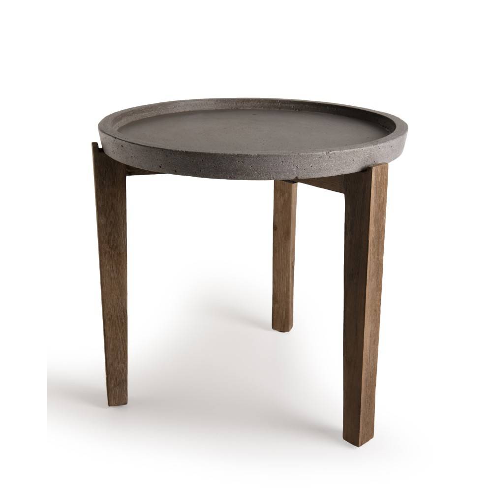 Macabane - HECTOR - Table d'appoint de jardin béton diam 50 cm pieds bois acacia - Imagen 4