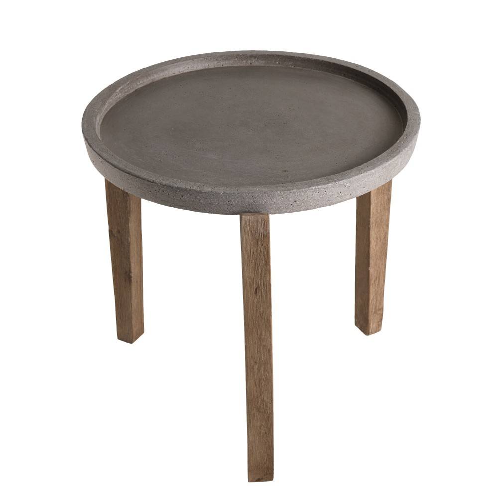 Macabane - HECTOR - Table d'appoint de jardin béton diam 50 cm pieds bois acacia - Imagen 5