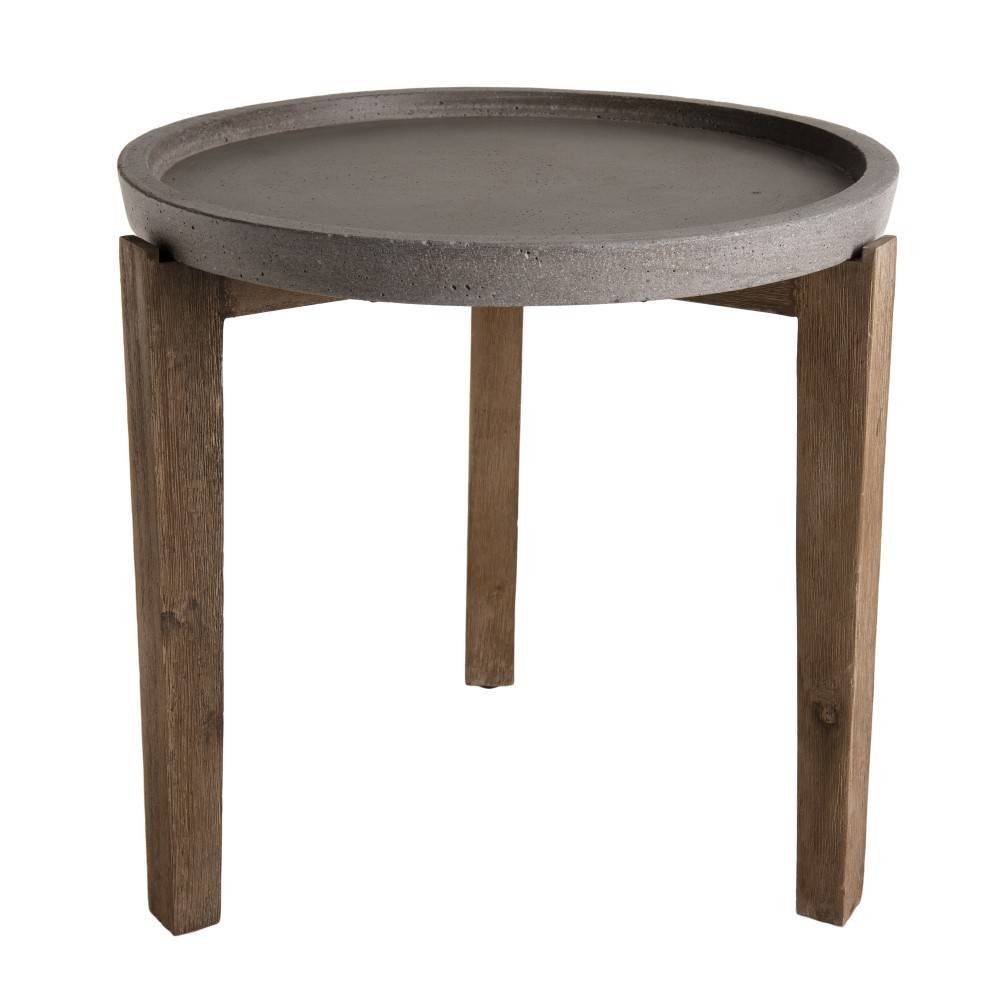 Macabane - HECTOR - Table d'appoint de jardin béton diam 50 cm pieds bois acacia - Imagen 1