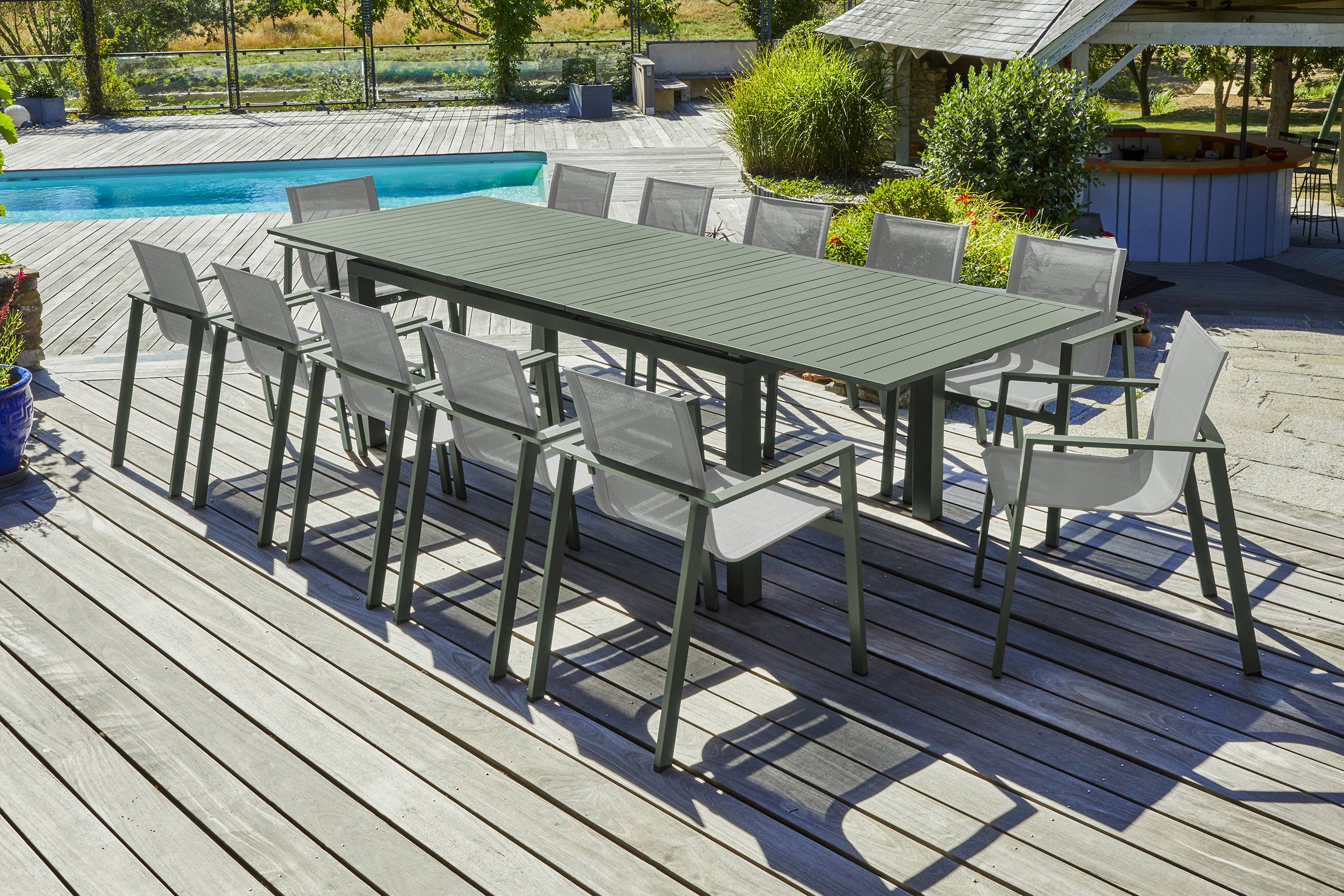 Dcb Garden - Ensemble repas MIAMI 240/300cm 12 places en aluminium kaki - DCB GARDEN - Imagen 1