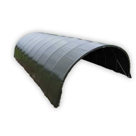 Plastidis - Abri tunnel largeur 8 m pas à 1.50 m - Long 9 m, type 450µ vert/blanc, Façade Pas de portes, Fix. Sol béton - Imagen 1