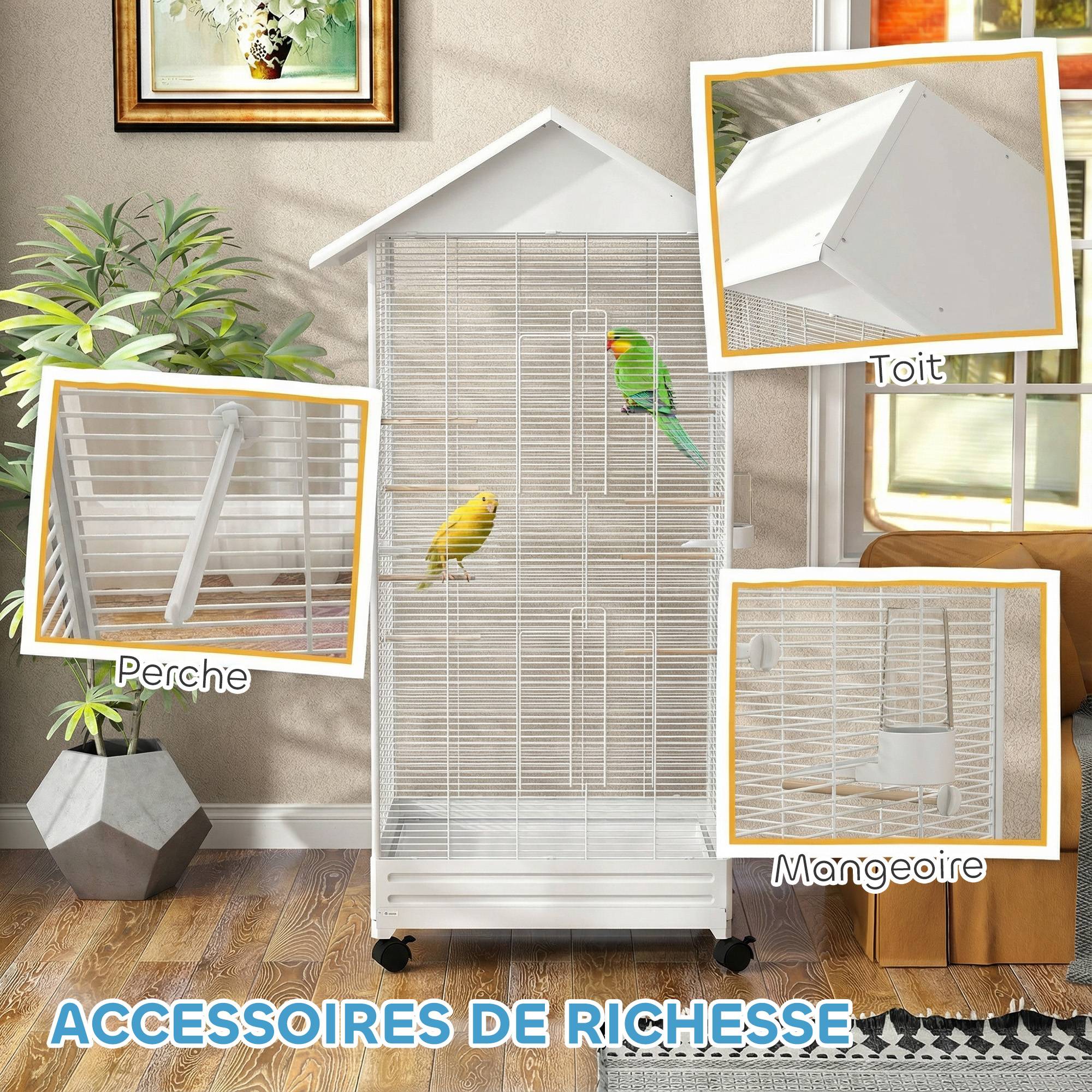 Volière sur pied acier blanc 79 x 65 x 155 cm - PANGIVO - Image 10