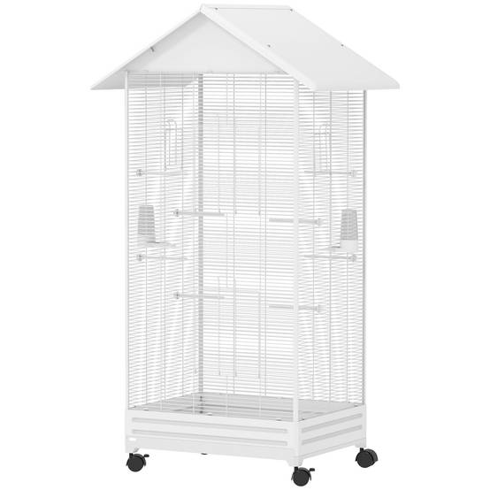 Volière sur pied acier blanc 79 x 65 x 155 cm - PANGIVO - Image 2