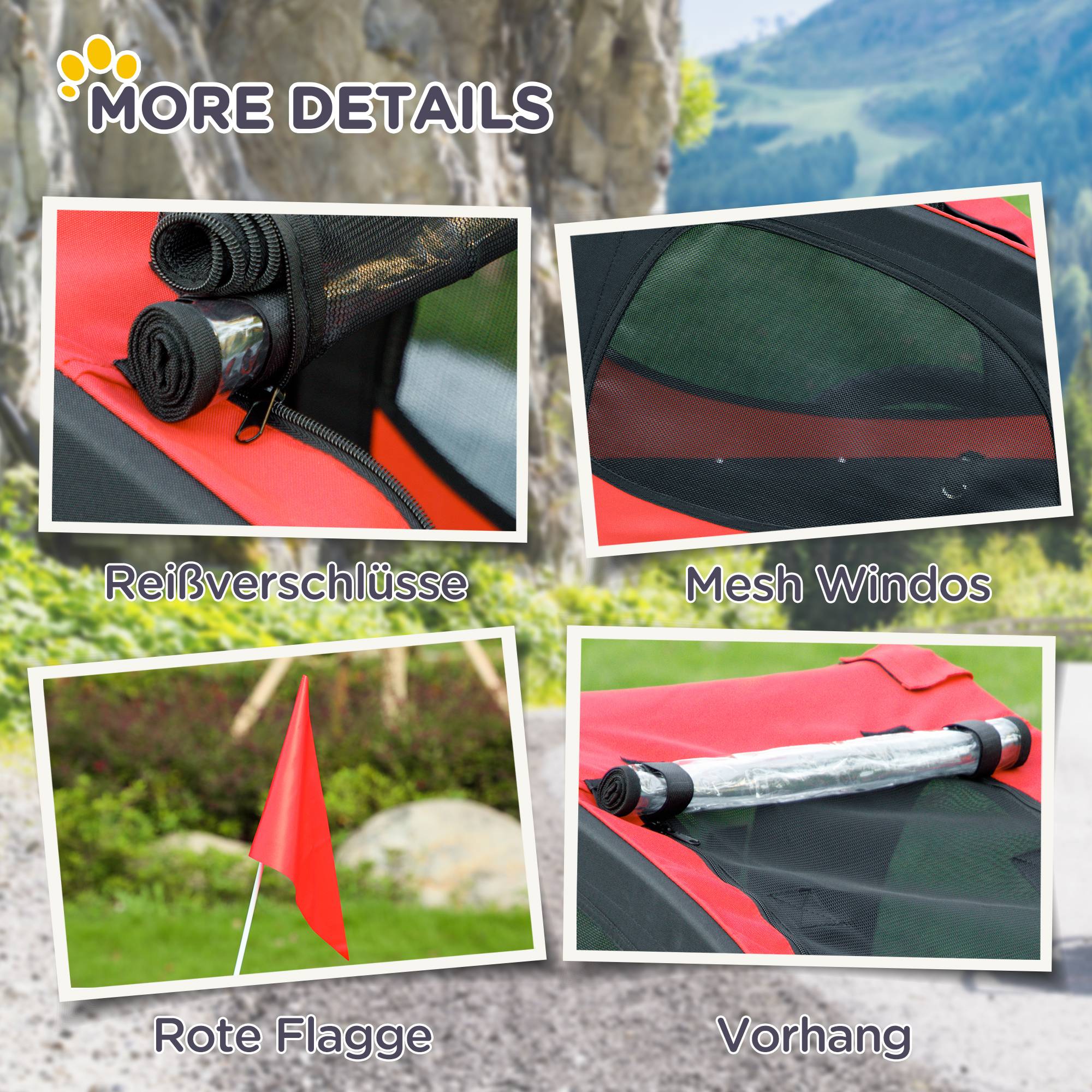 Remorque chien, pliable vélo chien, résistant eau, tissu Oxford, métal, 140 x 71 x 83 cm, rouge - Image 10