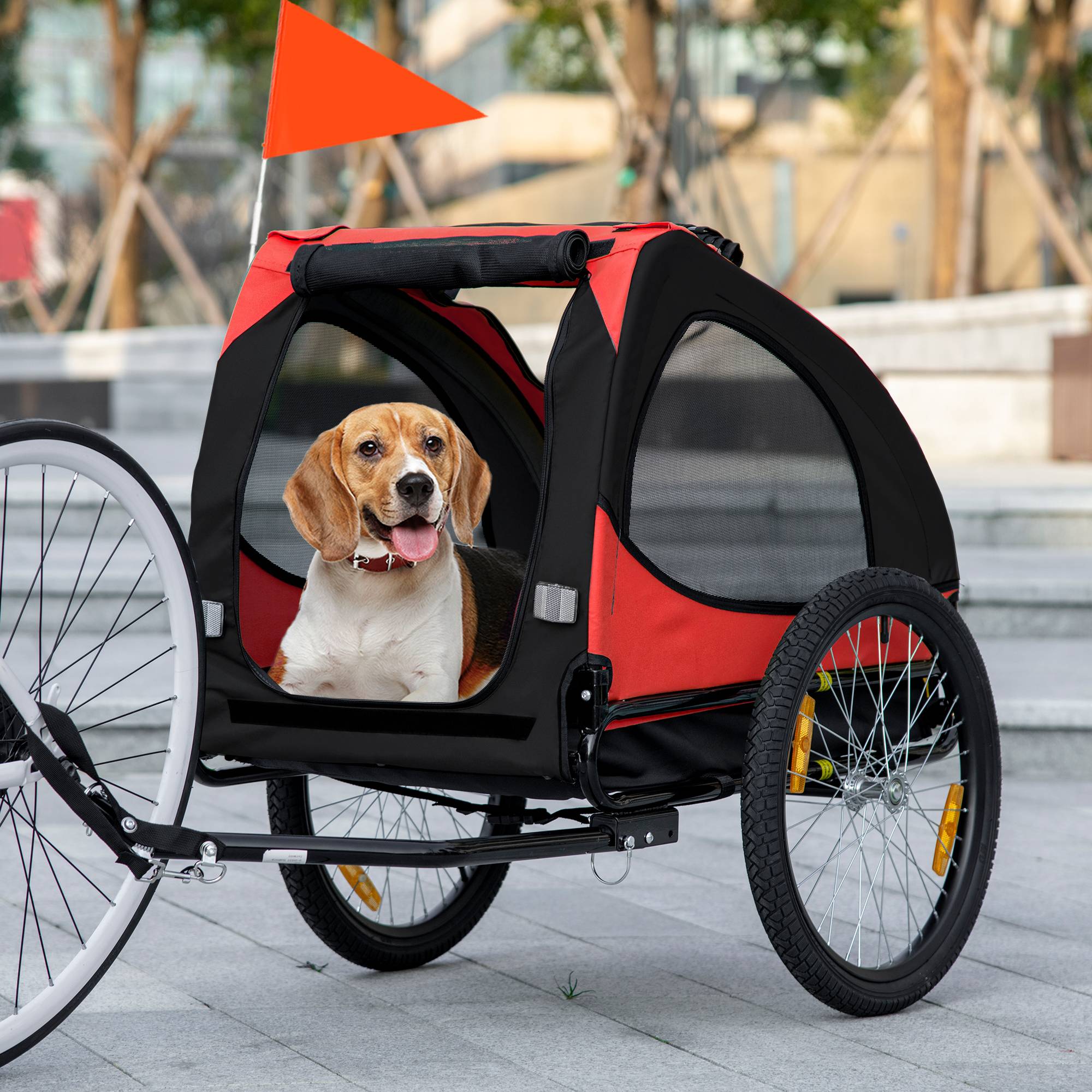 Remorque chien, pliable vélo chien, résistant eau, tissu Oxford, métal, 140 x 71 x 83 cm, rouge - Image 4