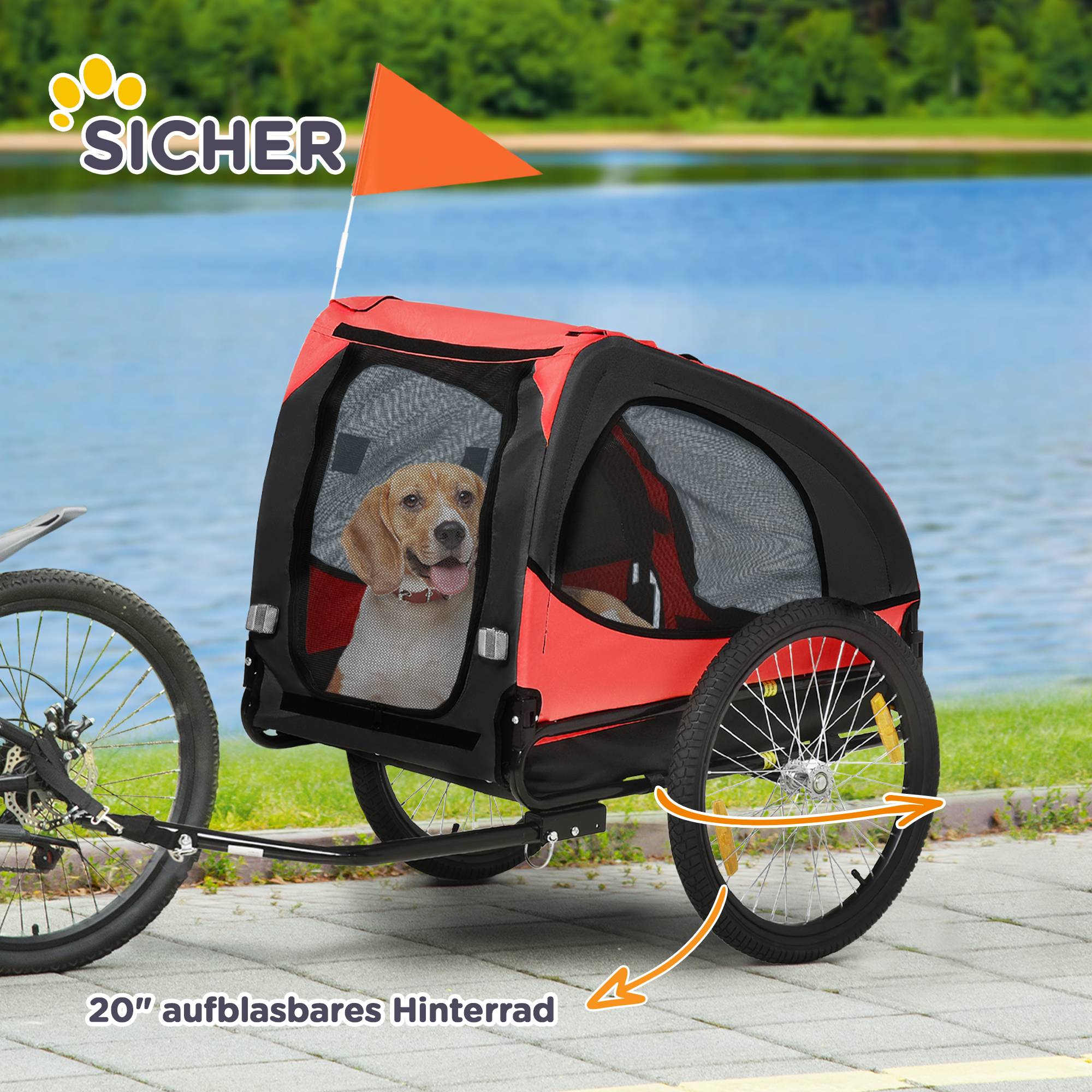 Remorque chien, pliable vélo chien, résistant eau, tissu Oxford, métal, 140 x 71 x 83 cm, rouge - Image 9