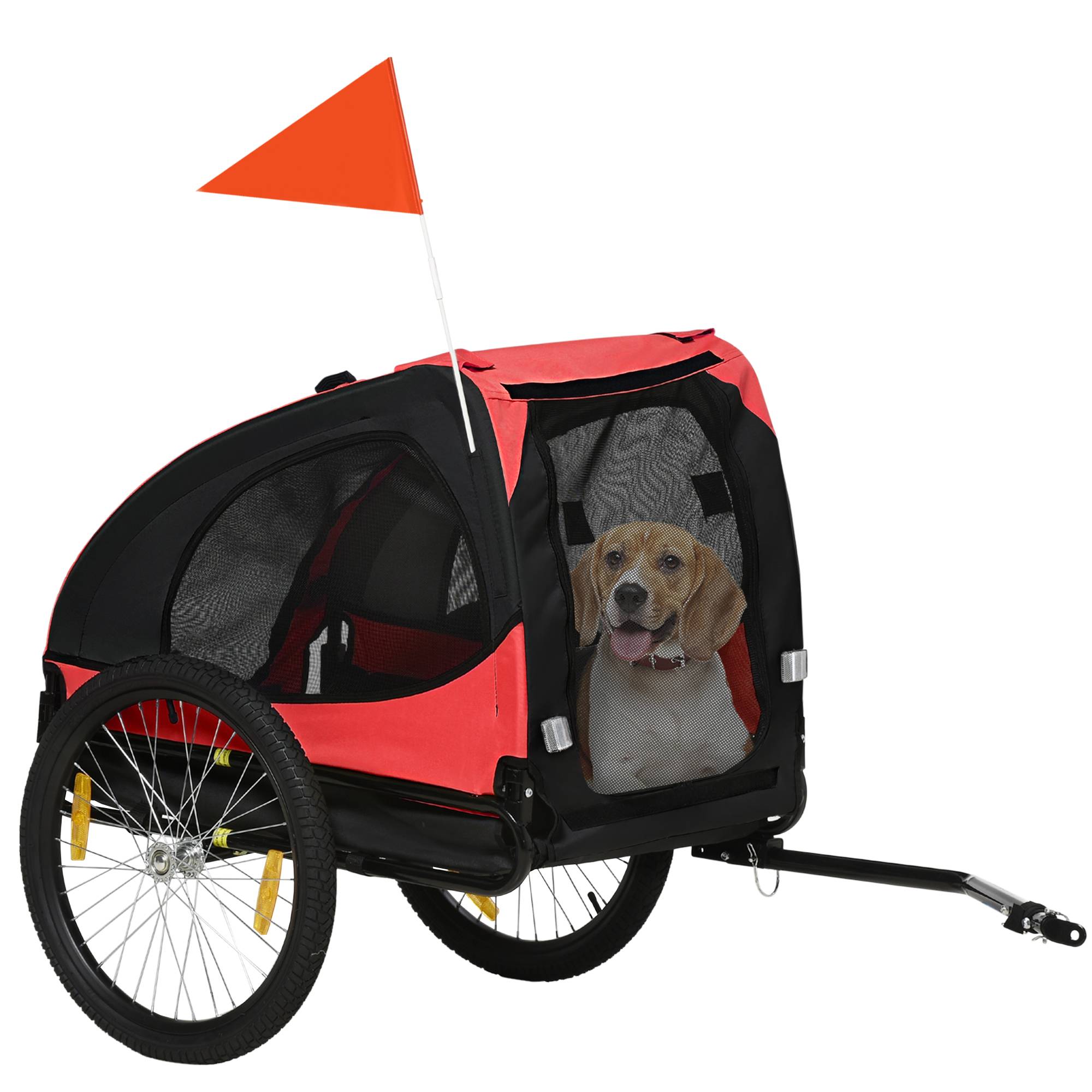 Remorque chien, pliable vélo chien, résistant eau, tissu Oxford, métal, 140 x 71 x 83 cm, rouge - Image 1
