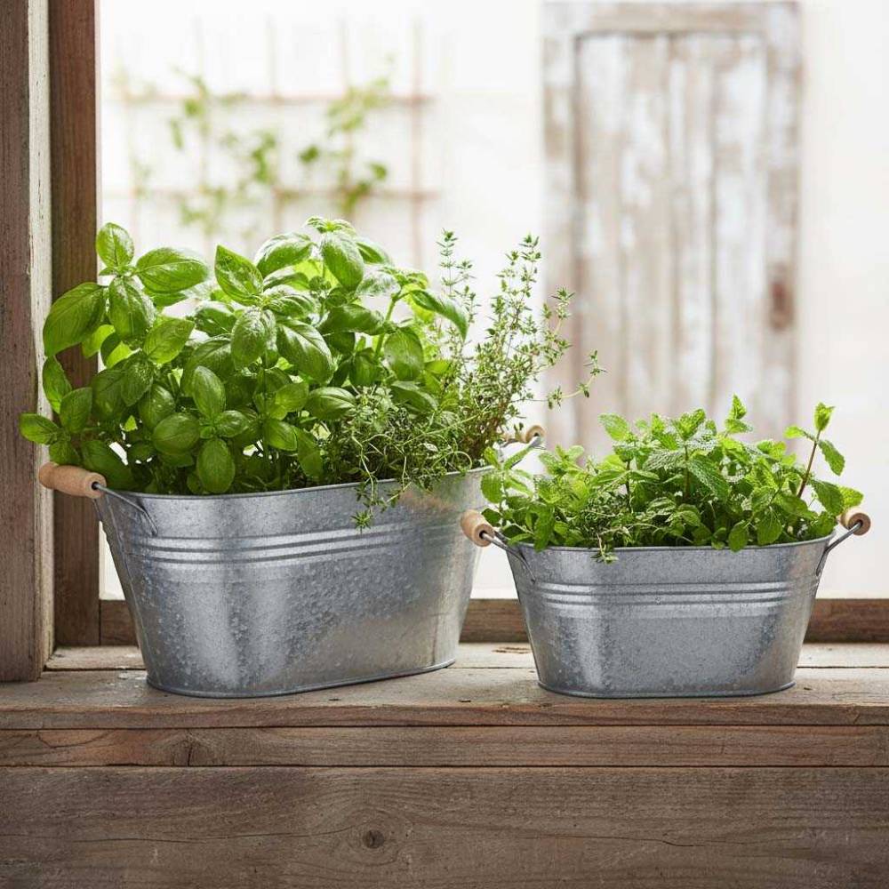 Aubry Gaspard - Jardinière ovale zinc et bois 30 x 17 x 14 cm - Image 2