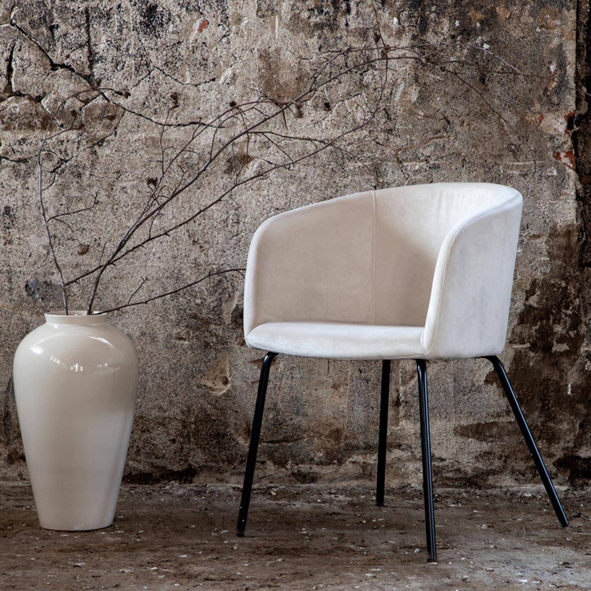 Paris Prix - Chaise en Velours "Berit" 78cm Beige & Noir - Image 6
