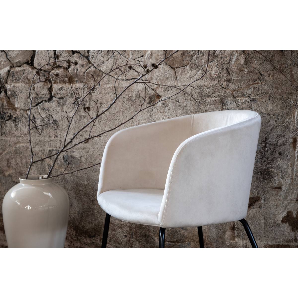 Paris Prix - Chaise en Velours "Berit" 78cm Beige & Noir - Image 7