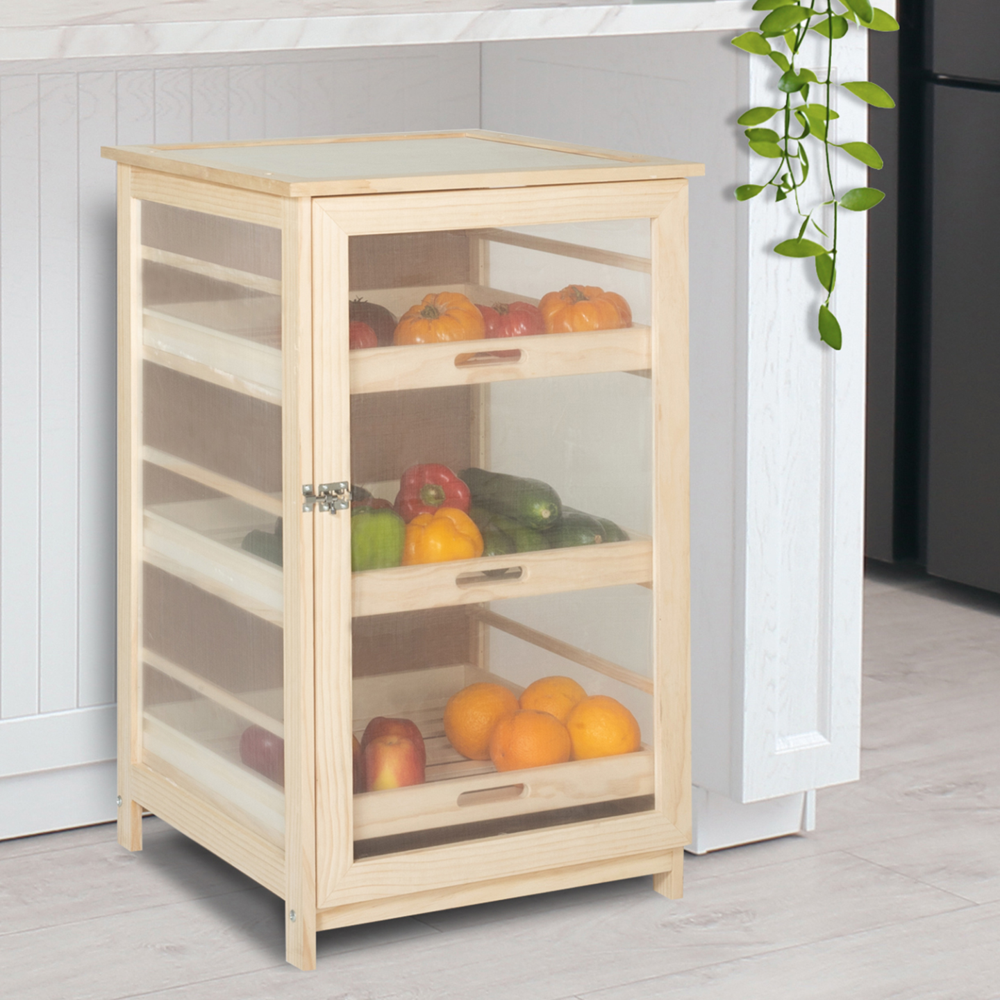 Légumier fruitier en bois VEGGE avec 3 tiroirs amovibles - Image 6