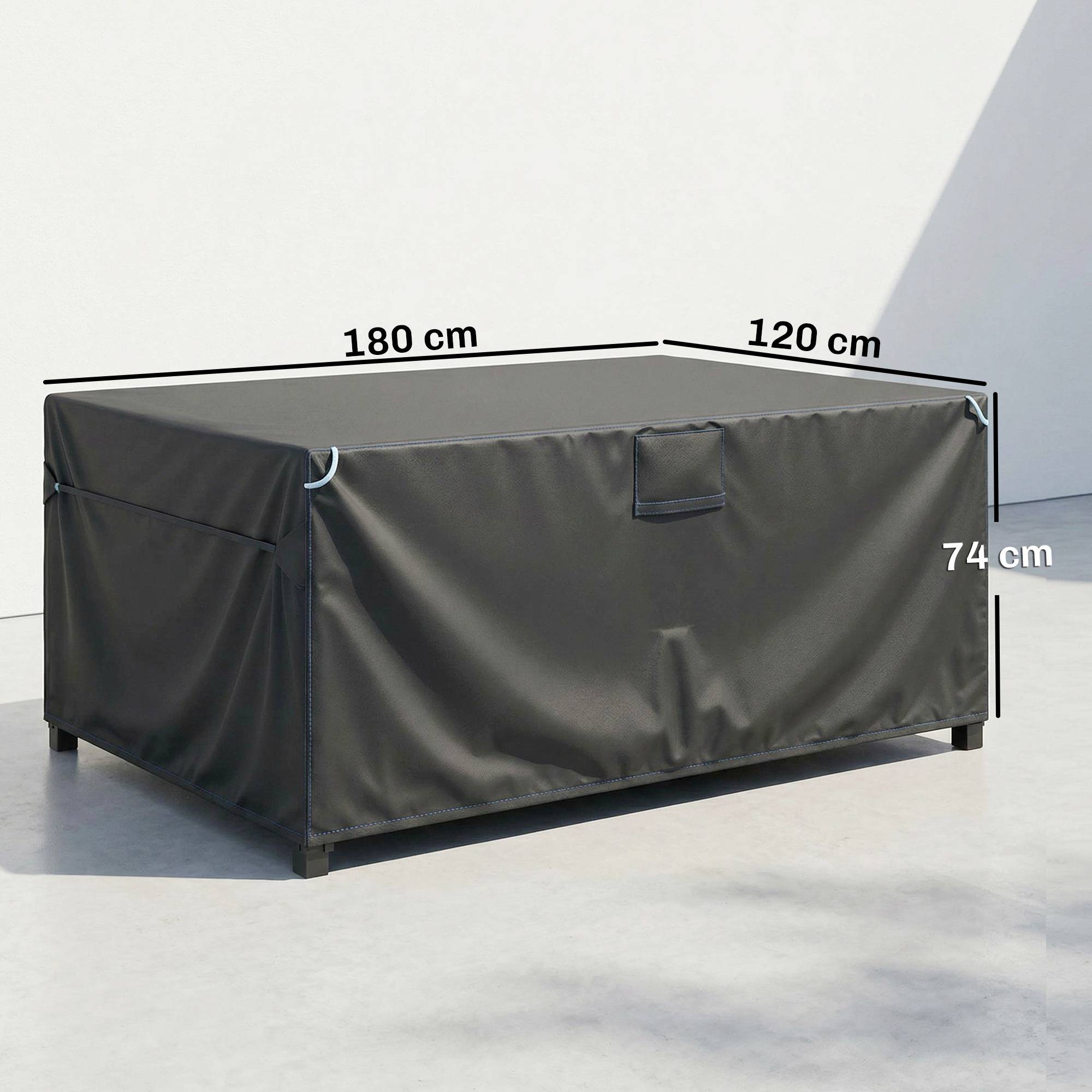 Housse de protection mobilier de jardin 180x120x74 cm, Oxford 420D, imperméable, anti-UV, coupe-vent, noire - Image 5
