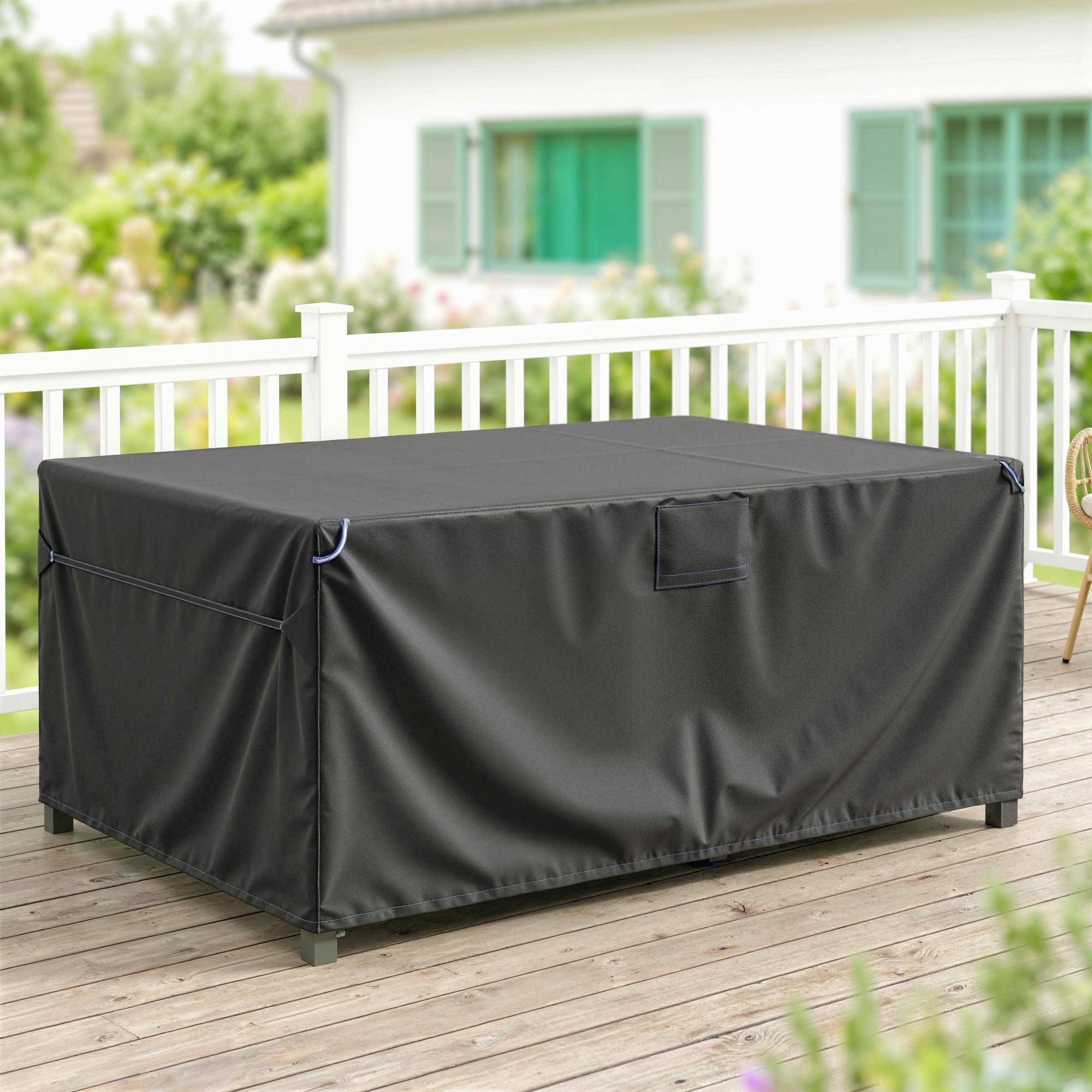 Housse de protection mobilier de jardin 180x120x74 cm, Oxford 420D, imperméable, anti-UV, coupe-vent, noire - Image 4