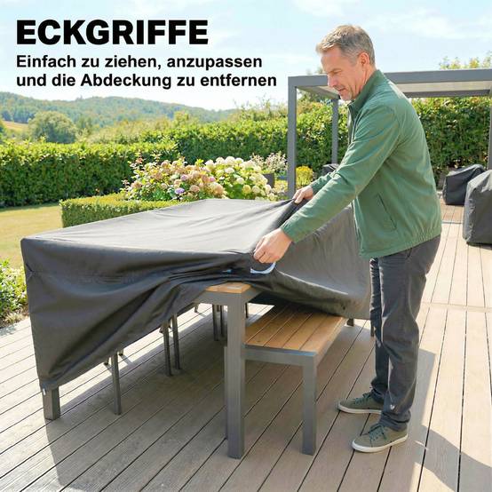 Housse de protection mobilier de jardin 180x120x74 cm, Oxford 420D, imperméable, anti-UV, coupe-vent, noire - Image 9
