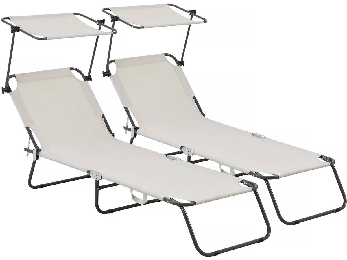 Lot De 2 Bain De Soleil Pliable "lazy" - Avec Pare Soleil - Beige -habitat Et Jardin - Image 1