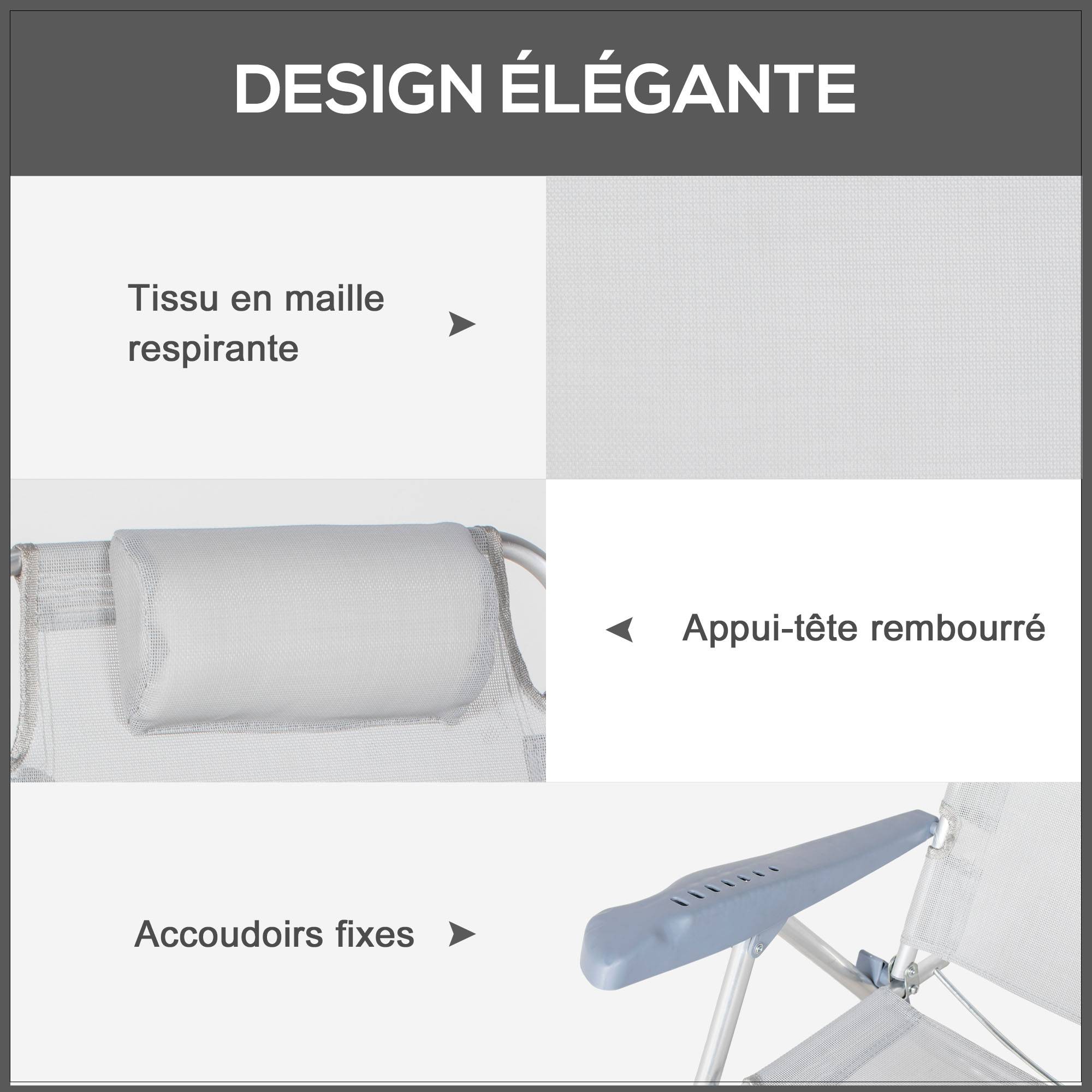 Lot de 2 chaises de jardin pliante aluminium et maille 62 x 65 x 80 cm - PANGIVO - Image 8