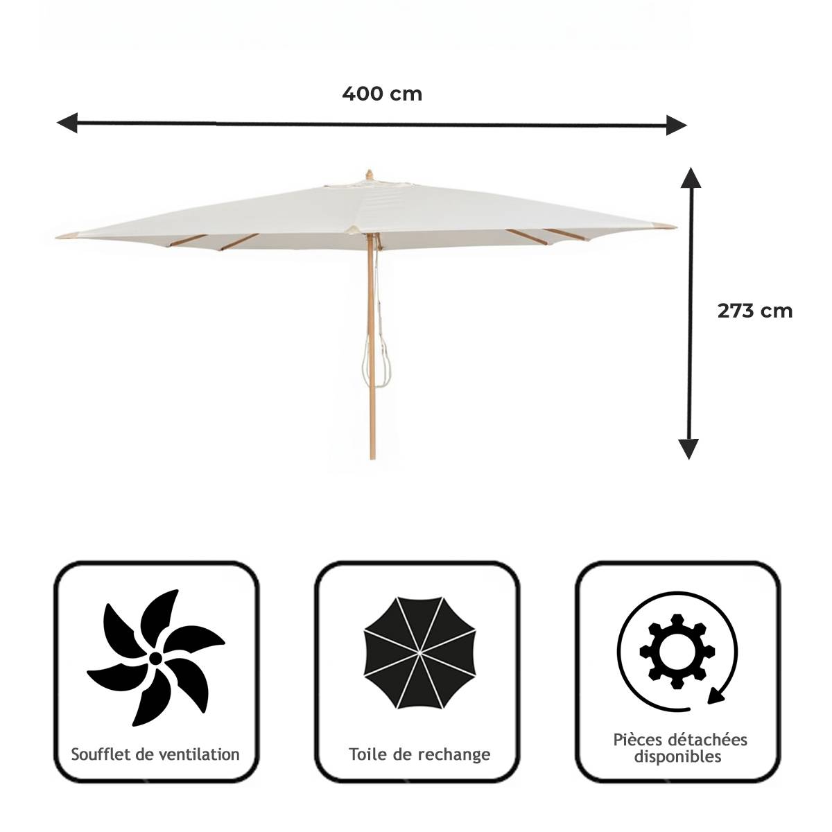 Parasol droit écru 4x3 m Pegasia - Gecko Jardin - Imagen 9
