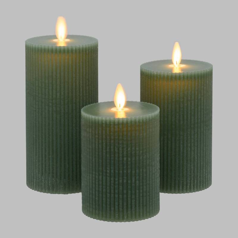 Lotti - Lot de 3 Bougies striées à LED Cire verte Jade H10/12,5/15cm avec Télécommande Lotti - Imagen 1