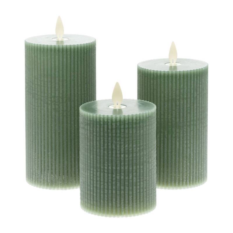 Lotti - Lot de 3 Bougies striées à LED Cire verte Jade H10/12,5/15cm avec Télécommande Lotti - Imagen 2
