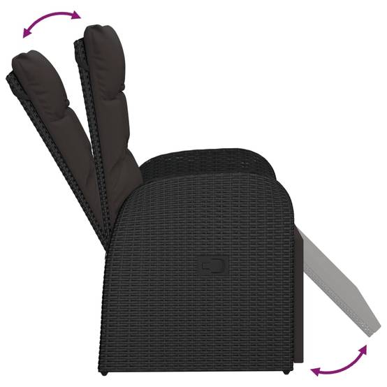 Fauteuil de Jardin Inclinable Résine Tressée avec Repose-pieds et Coussin pour Patio Noir – ComfortXL Outdoor Living - Image 5