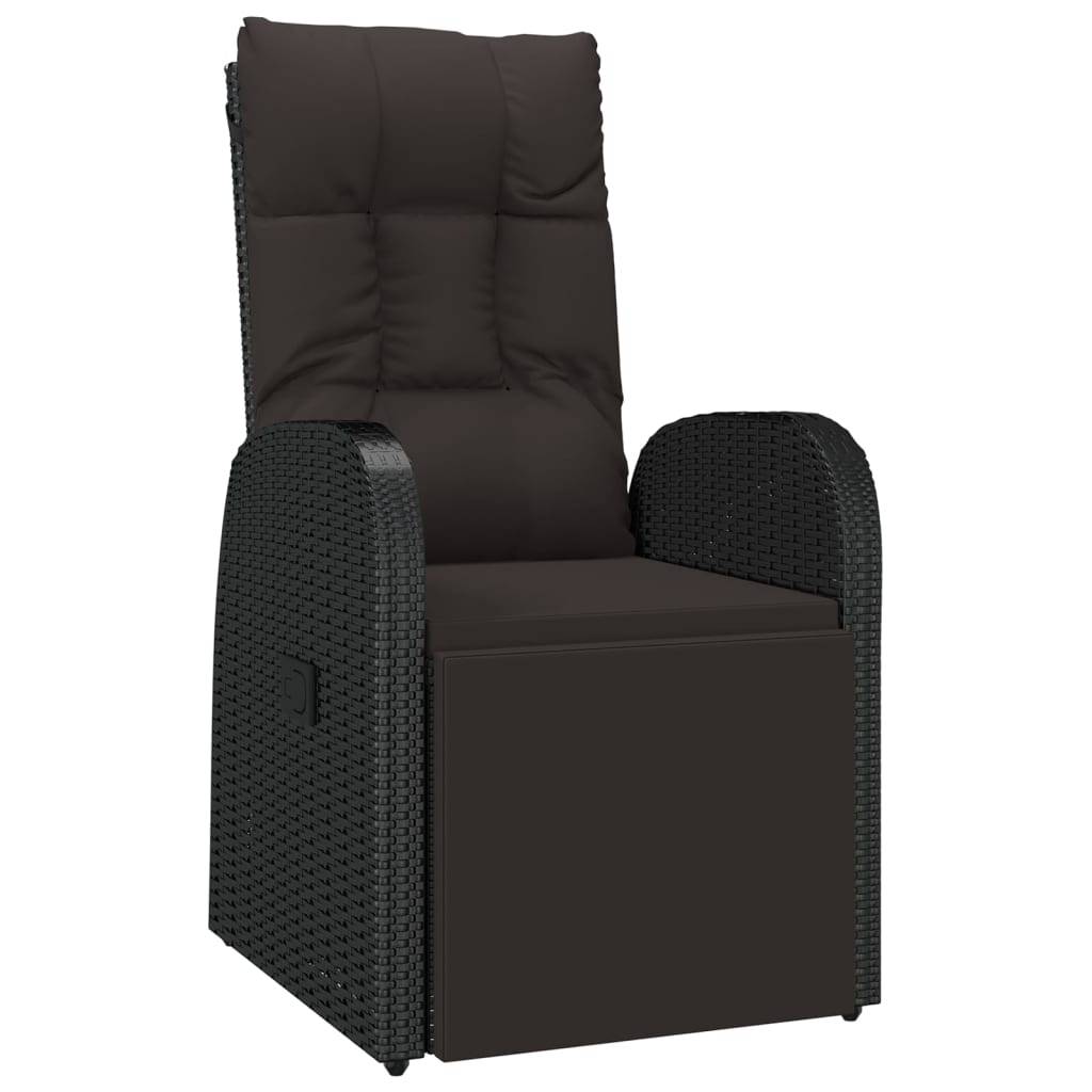 Fauteuil de Jardin Inclinable Résine Tressée avec Repose-pieds et Coussin pour Patio Noir – ComfortXL Outdoor Living - Image 2